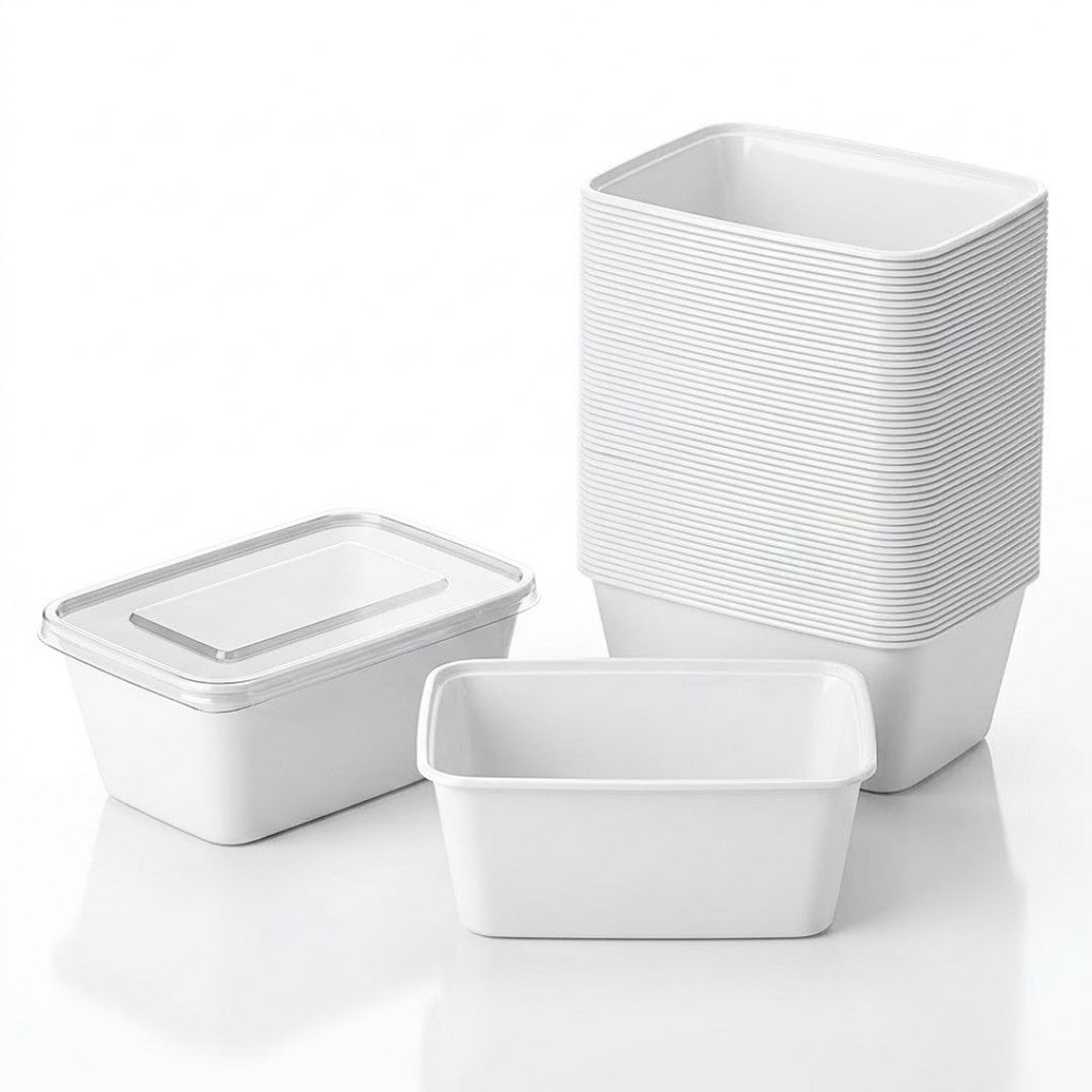 KURTT Meal Prep Behälter Weiß Mit Deckel PP – 50/100 Stück | Mikrowelle Gefrierschrank BPA-frei | 500ml 750ml 1000ml