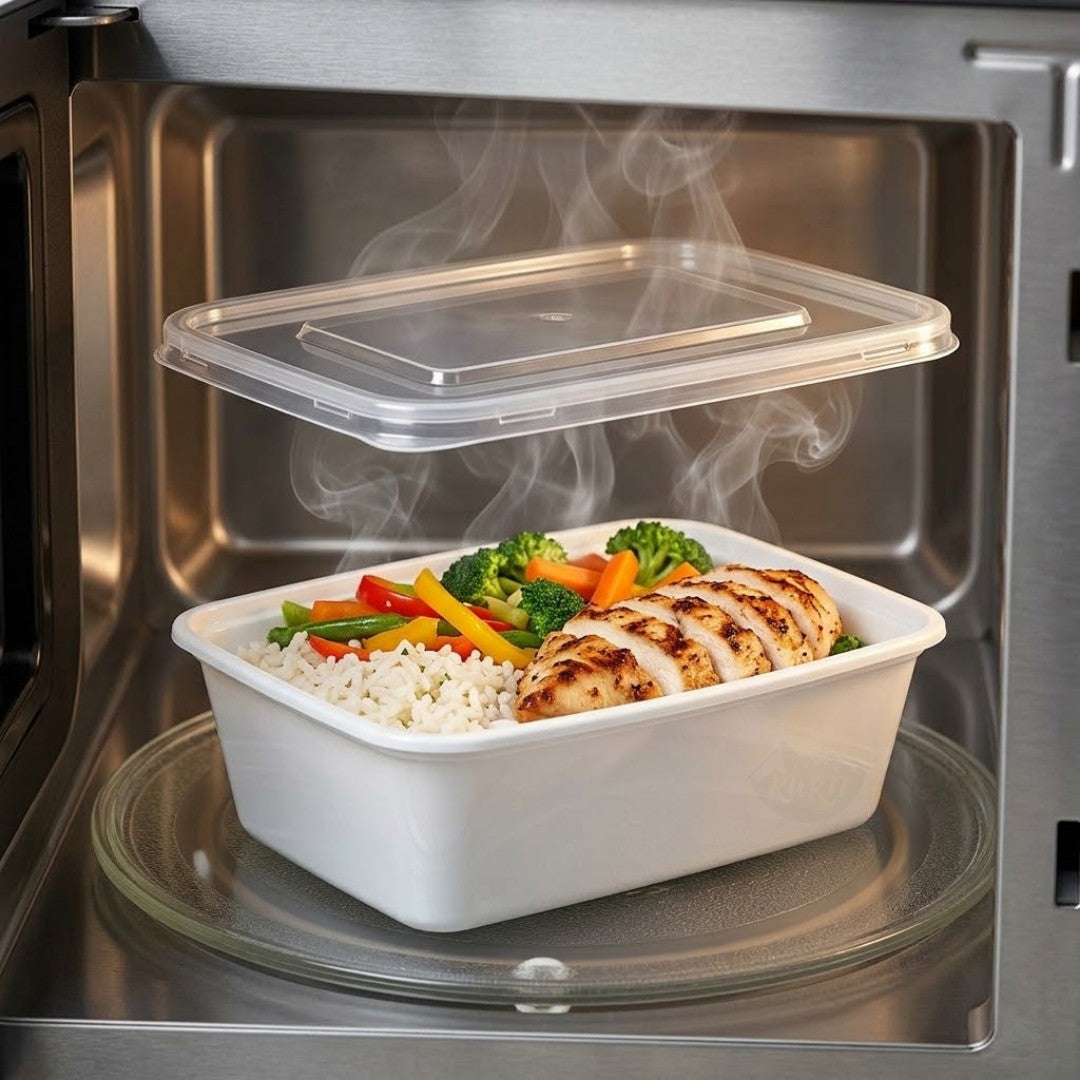 KURTT Meal Prep Behälter Weiß Mit Deckel PP – 50/100 Stück | Mikrowelle Gefrierschrank BPA-frei | 500ml 750ml 1000ml