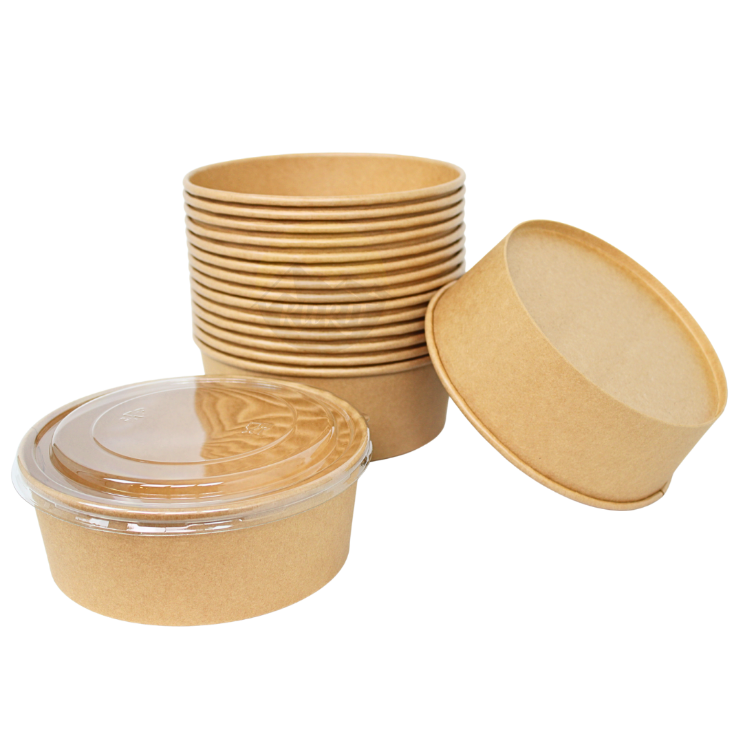 Salatschale Kraftpapier 1300 ml XXL + rPET Deckel – 150 Stück | Sharing Bowl Catering Buffet Große Portion