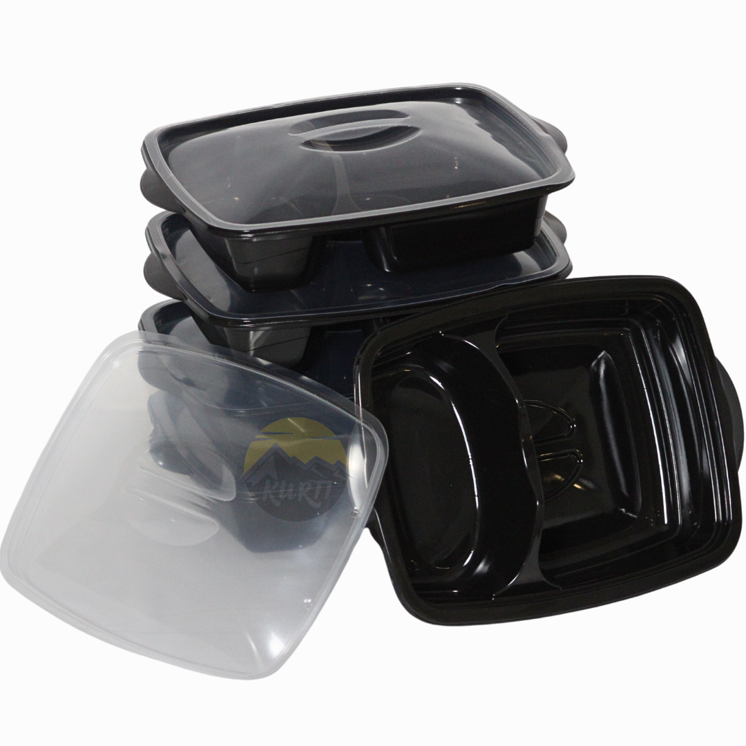 40 stück - 2 Fächer - Meal prep boxen - Prep meal schalen | Essensbox, Lunchbox, Mikrowellenbehälter mit Deckel schwarz