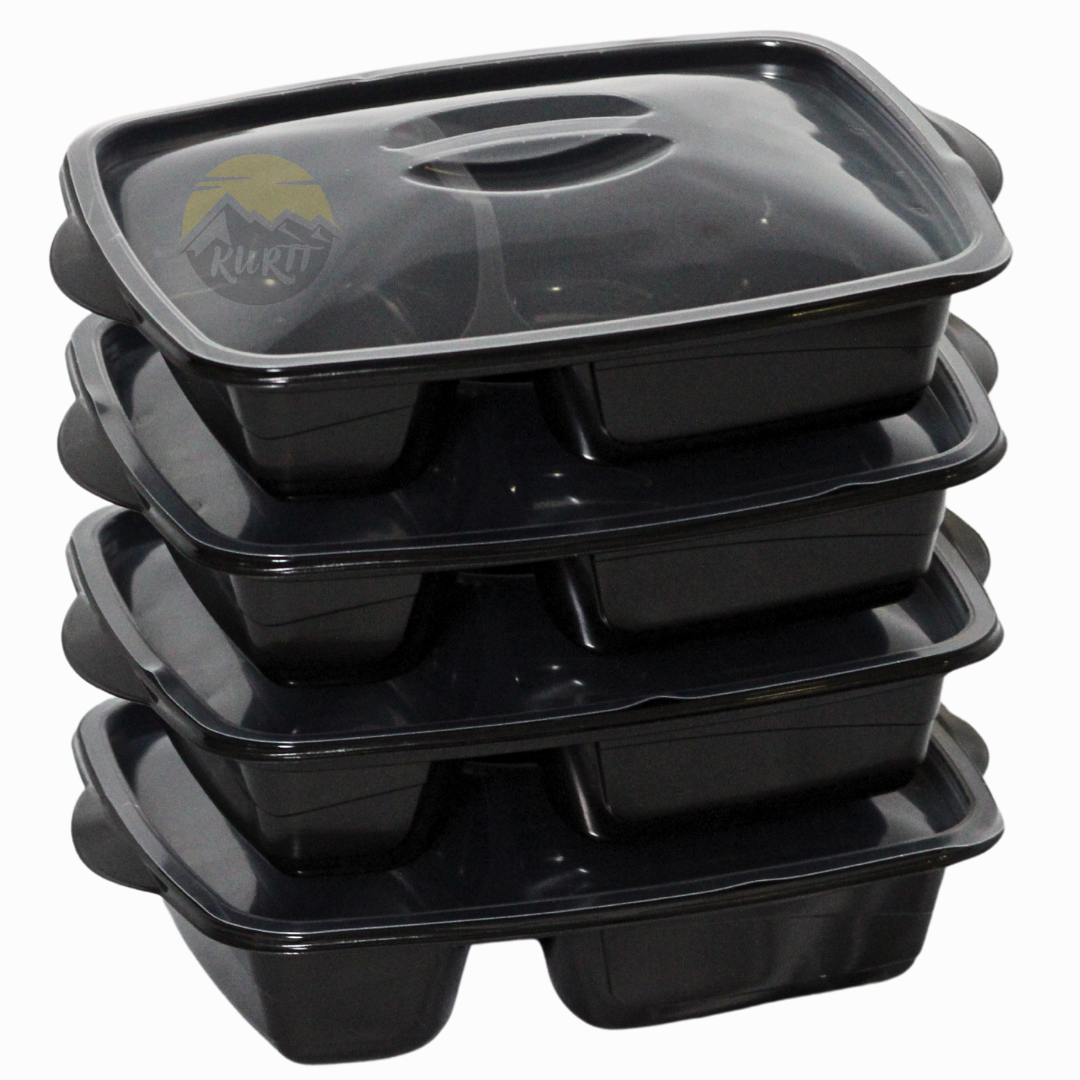 40 stück - 2 Fächer - Meal prep boxen - Prep meal schalen | Essensbox, Lunchbox, Mikrowellenbehälter mit Deckel schwarz