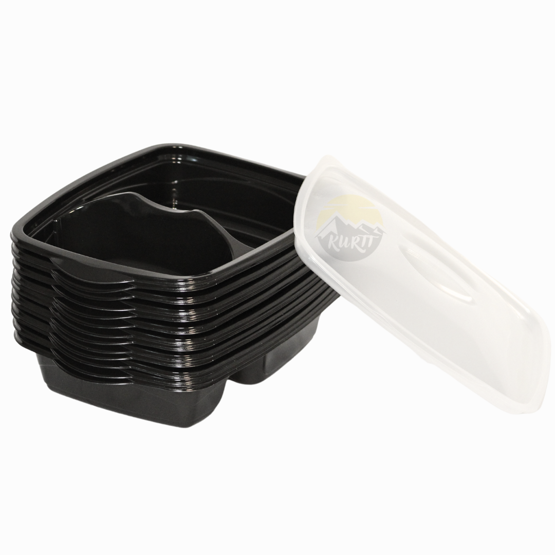 40 stück - 2 Fächer - Meal prep boxen - Prep meal schalen | Essensbox, Lunchbox, Mikrowellenbehälter mit Deckel schwarz
