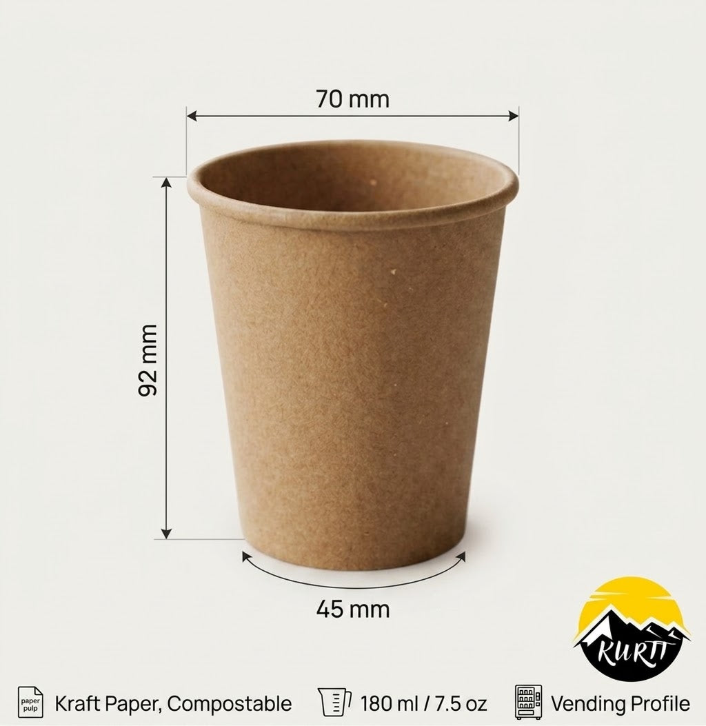 Kraft Kaffeebecher 180ml (7.5oz) – Kompostierbarer Karton, Vending Profil | 70mm - 2500 Stück