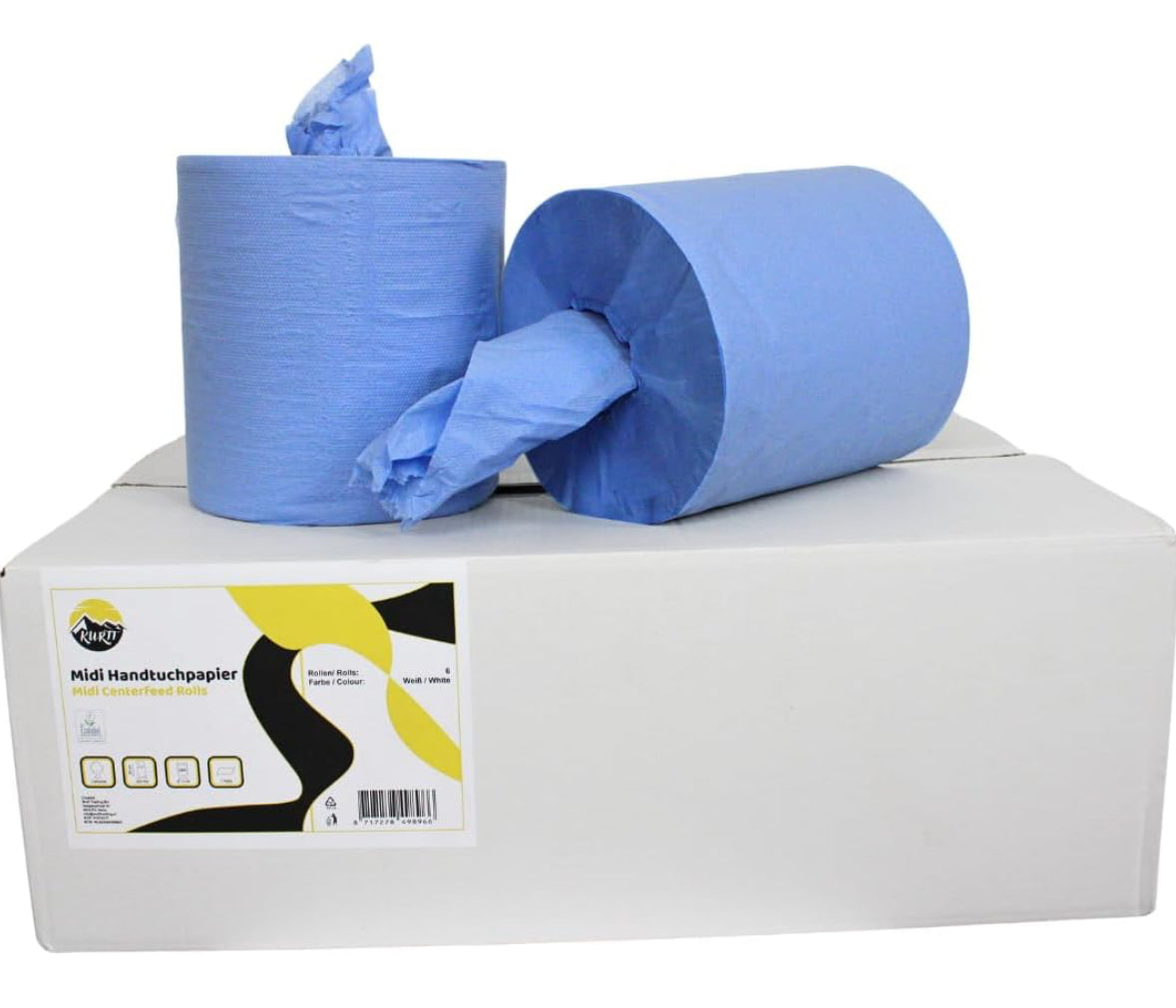 KURTT Handtuchrolle Midi Zellstoff 1-lagig 300m Ohne Kern Innenabrollung – 6 Rollen | Putzpapier Premium Fusselarm