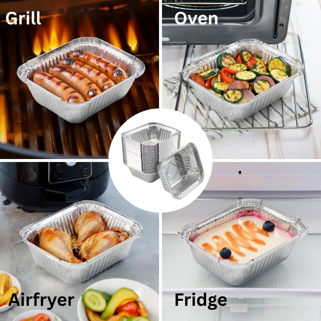 Aluschale 450ml 14x12cm mit Deckel – 100 Stück | Ofen Airfryer Grill Gefrierschrank