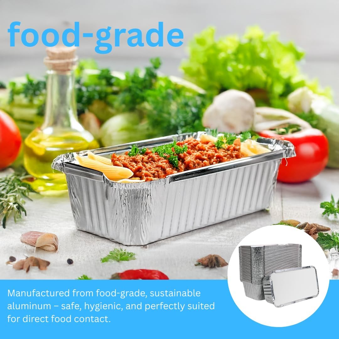 Aluschale 670L mit Deckel – 100 Stück 22x13x4,4cm | Ofen Airfryer Grill Gefrierschrank