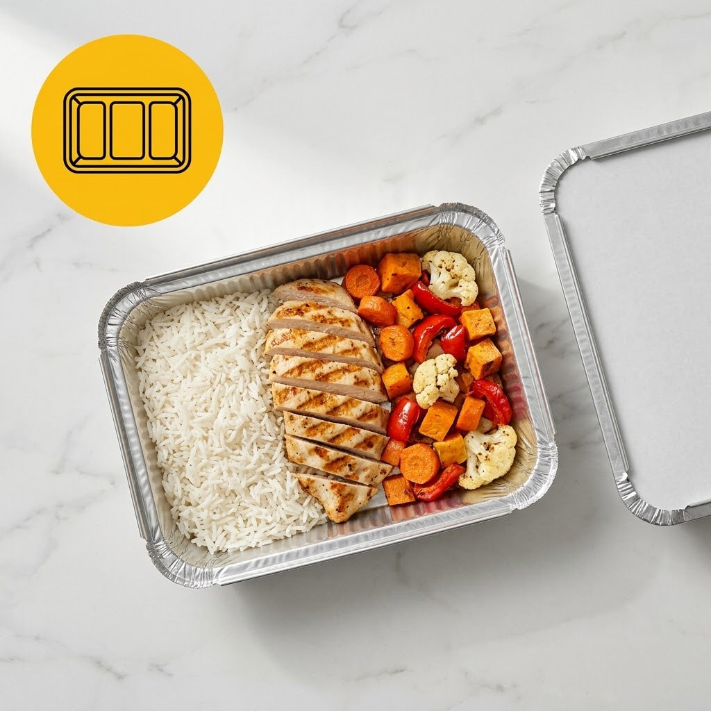 Aluschale 861L 22x16cm mit Deckel – 100 Stück | Biryani Catering Komplettes Menü