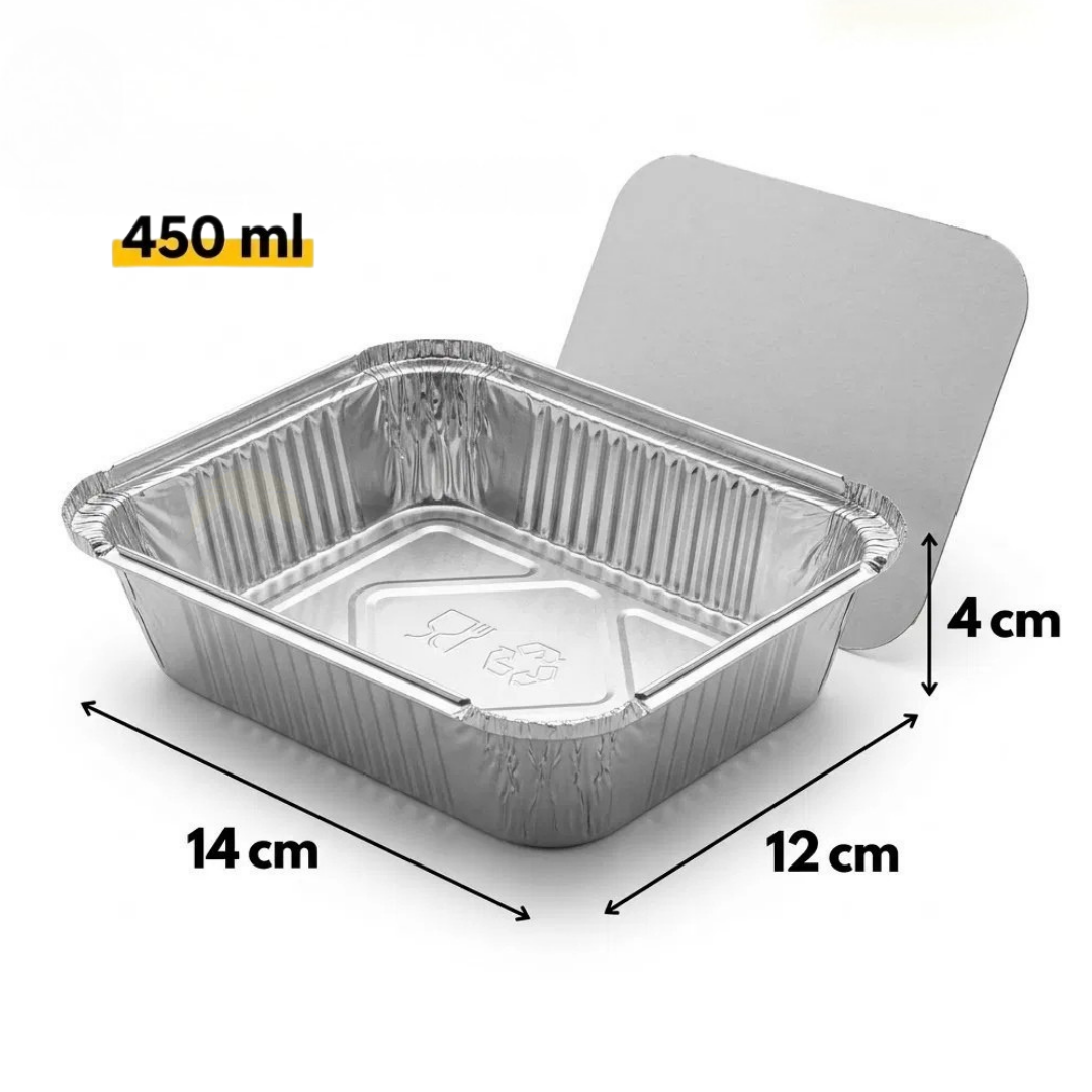 Aluschale 450ml 14x12cm mit Deckel – 100 Stück | Ofen Airfryer Grill Gefrierschrank