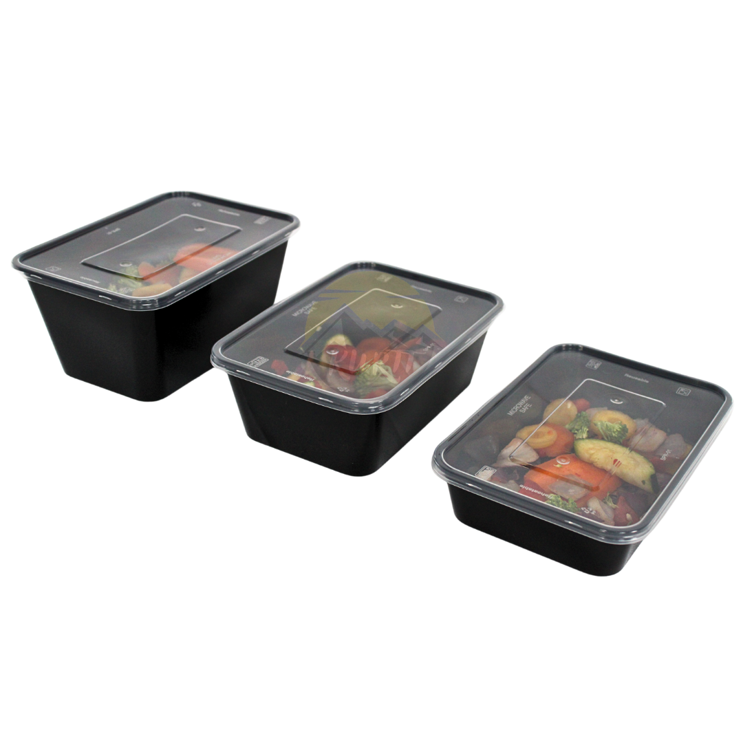 KURTT Meal Prep Boxen Schwarz PP Mit Deckel | Mikrowelle Gefrierschrank 50/100 Stück BPA-frei | 500ml 650ml 750ml 1000ml