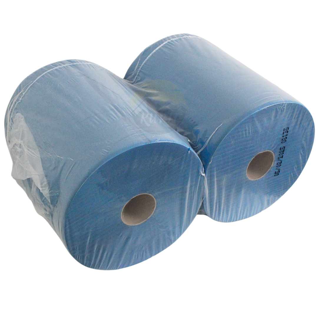 Putztuchrolle Blau 2-lagig Zellstoff 380m – 2 Rollen | Industriepapier HACCP Lebensmittelkontakt