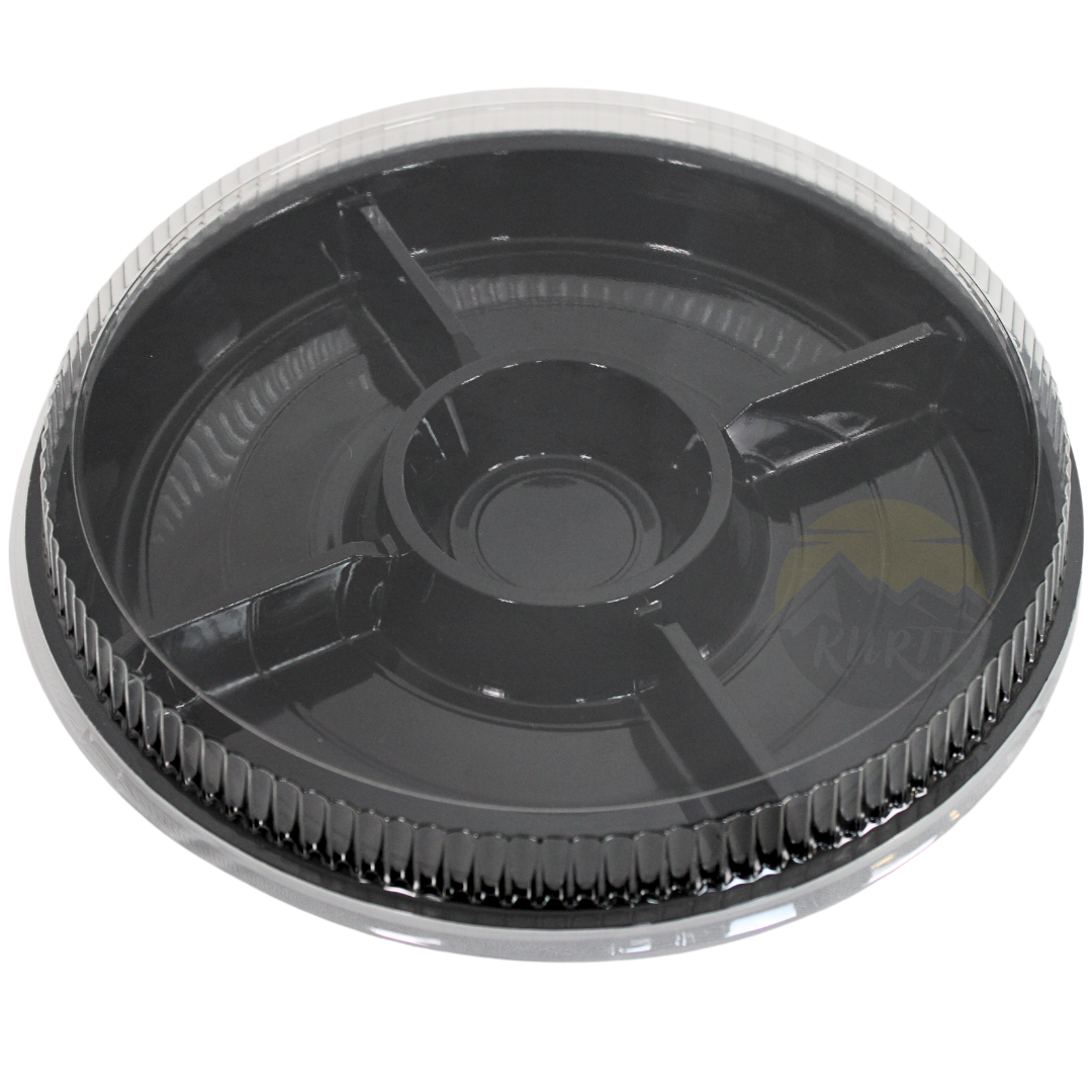 Gourmetteller Fondueteller 5-Fach Rund Schwarz 257mm mit Deckel | 10 Stück