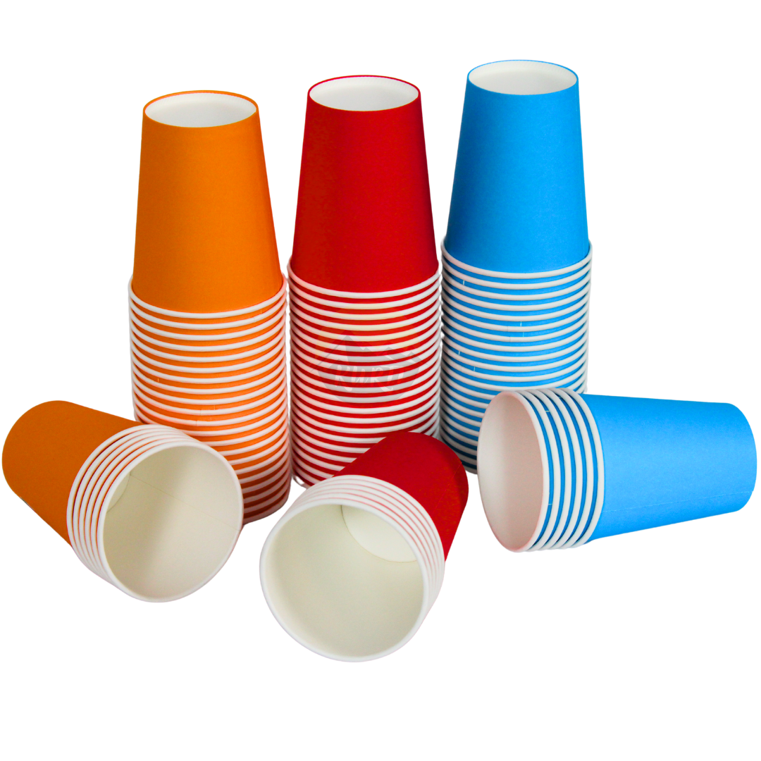 Kaffeebecher Pappe Farbig 200ml Orange Rot Blau – 100/500/1000 Stück | Umweltabgabe Inklusive