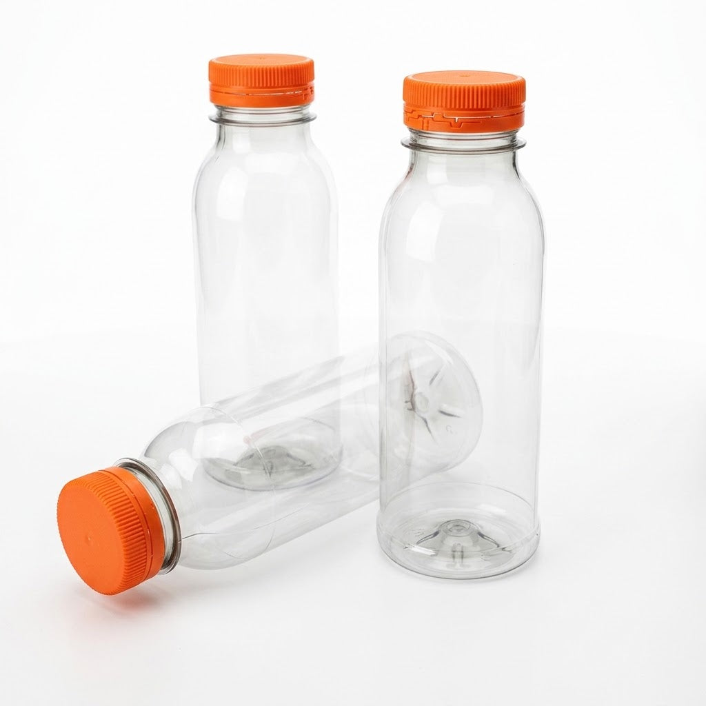 rPET-Flaschen 250ml Deckel Orange – Saftflaschen Smoothie | 40 Stück