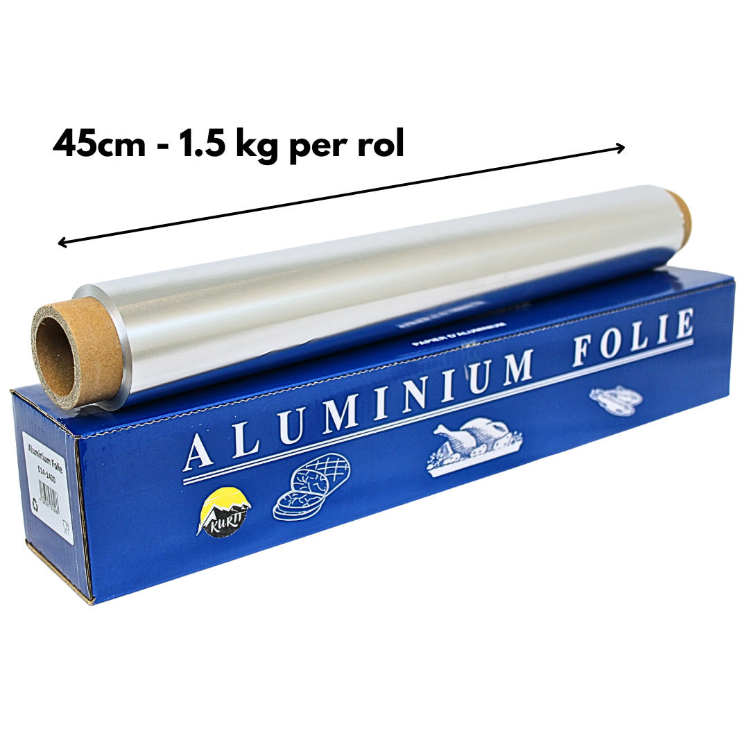 Profi-Alufolie 45 cm 14 my – Cutterbox 1,6 kg | 1/3/6 Rollen | Gastronomie Catering Metzgerei Extra Reißfest GN 1/1
