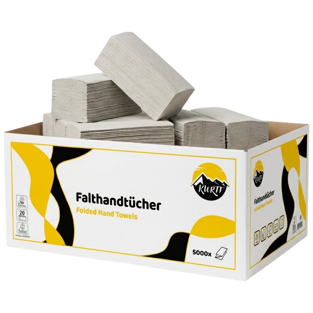 Papierhandtücher Recycling Z-Falz 1-lagig Grau – 5000 Blatt | Falthandtücher Spender Sanitär Gastronomie