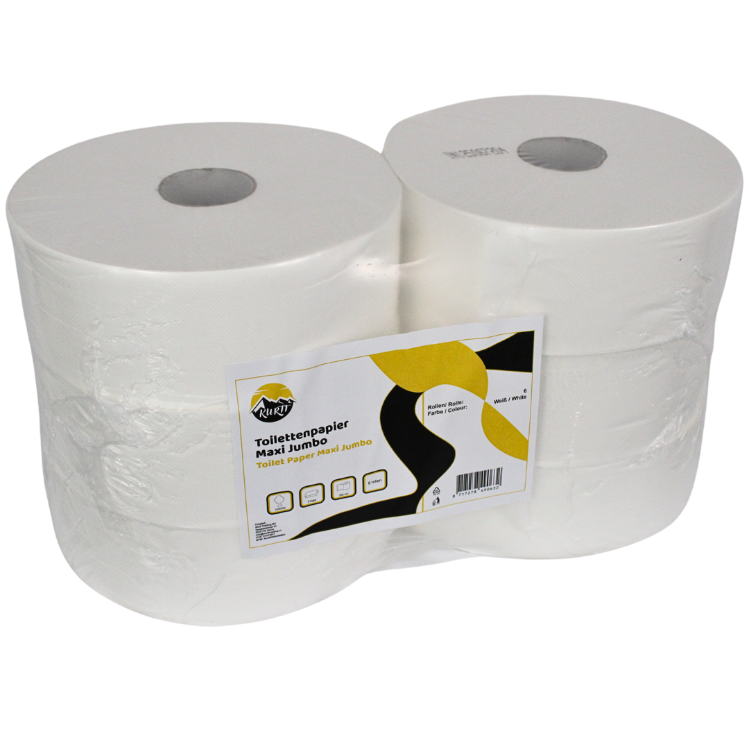 Toilettenpapier Maxi Jumbo 2-lagig Zellstoff 380m – 6 Rollen | Spender Sanitär Professionell ECO