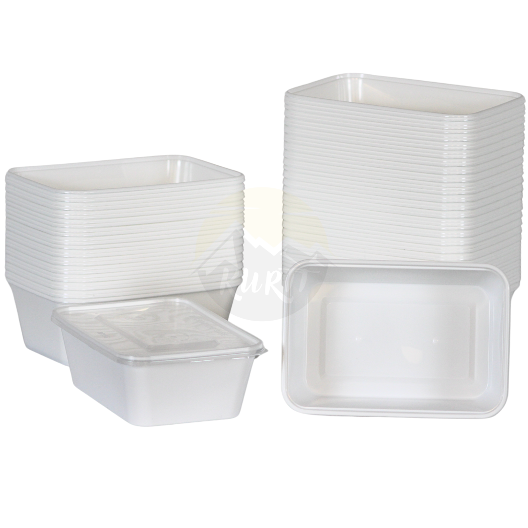 KURTT Meal Prep Behälter Weiß Mit Deckel PP – 50/100 Stück | Mikrowelle Gefrierschrank BPA-frei | 500ml 750ml 1000ml