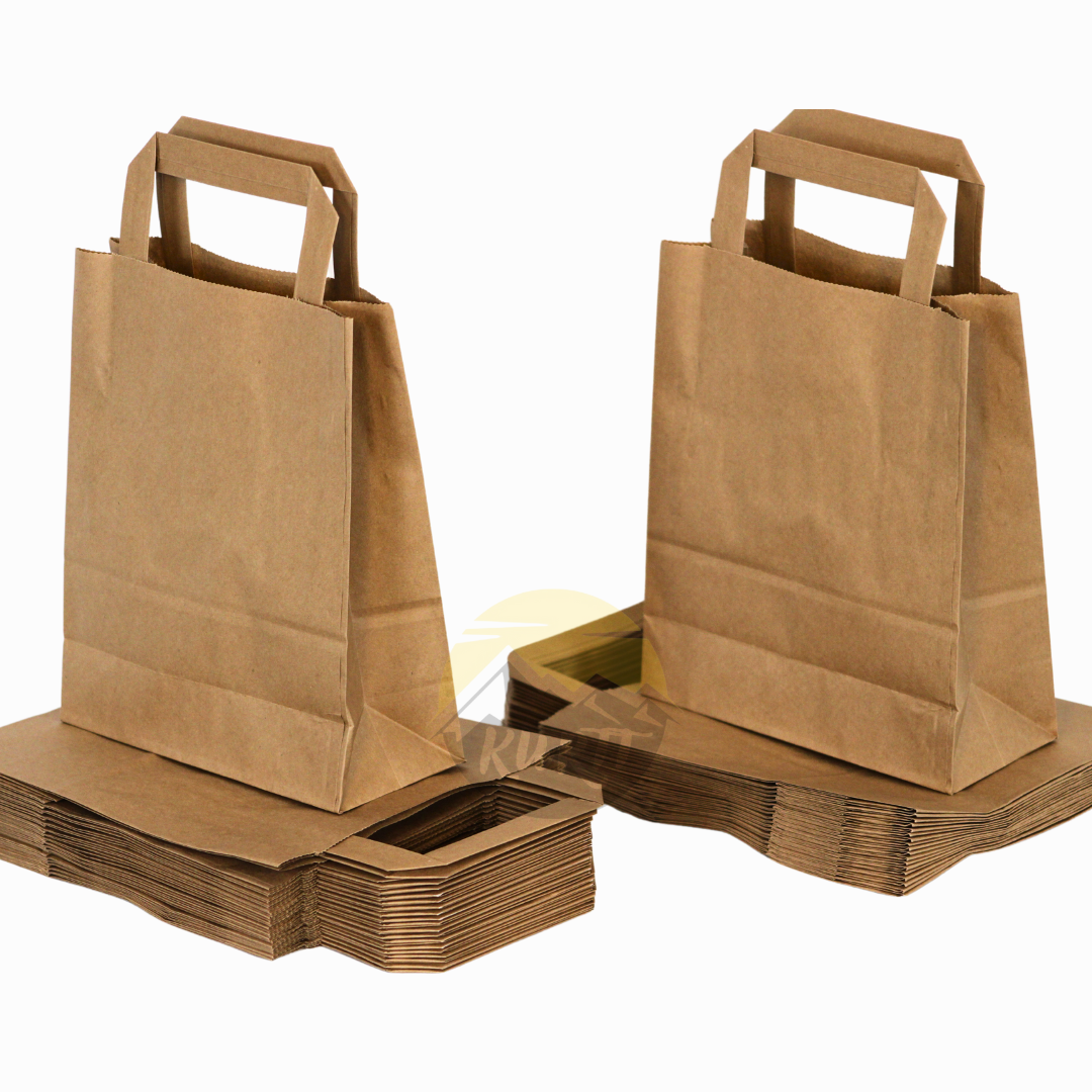 Papiertragetaschen Braun Flachhenkel 18x8x22cm – 50/100/250 Stück | Bäckerei Traiteur Take-away