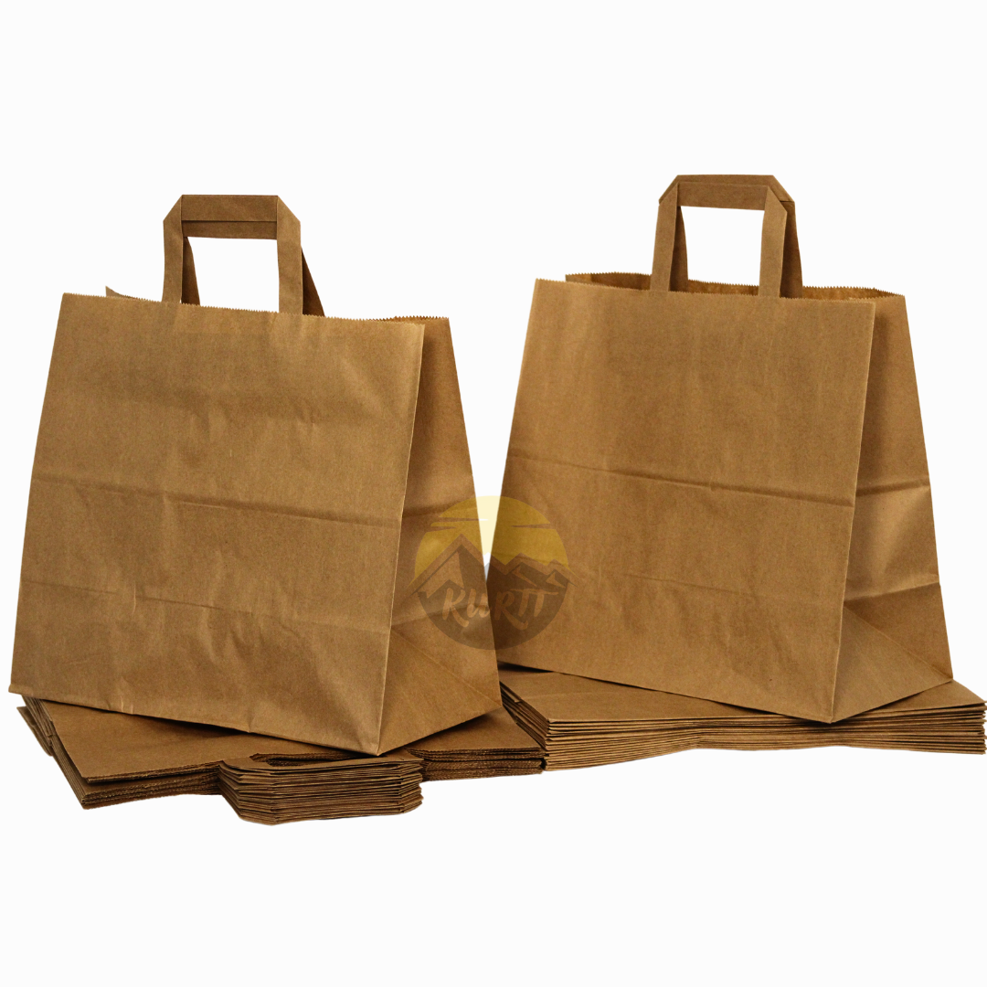 Papiertüten Braun Kraft 32x17x26cm Flachhenkel Großformat – 50/100/250 Stück | Gastronomie Catering