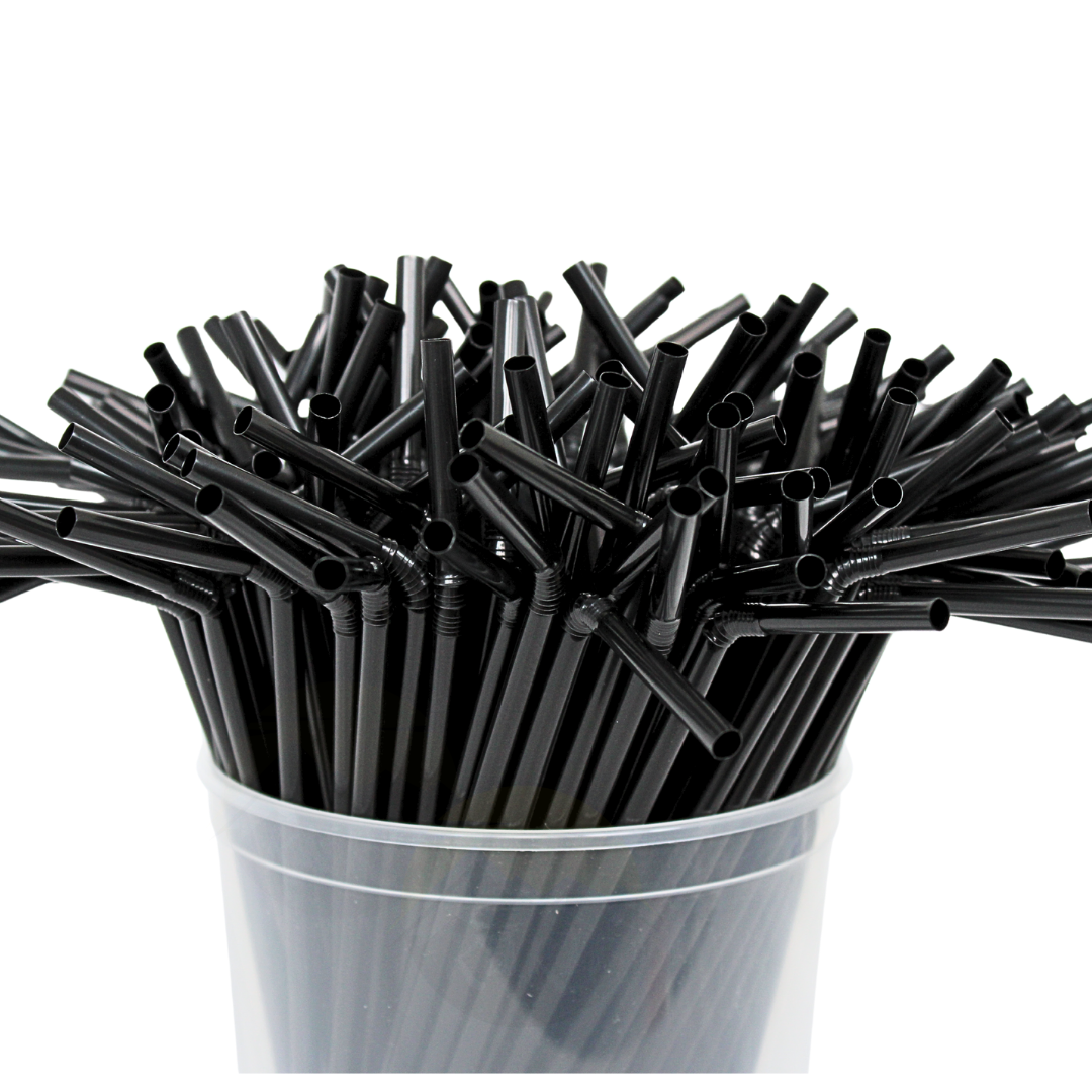 500x Flexible Trinkhalme Wiederverwendbar Flexibel PP 5x230mm | Bunt Schwarz BPA-frei
