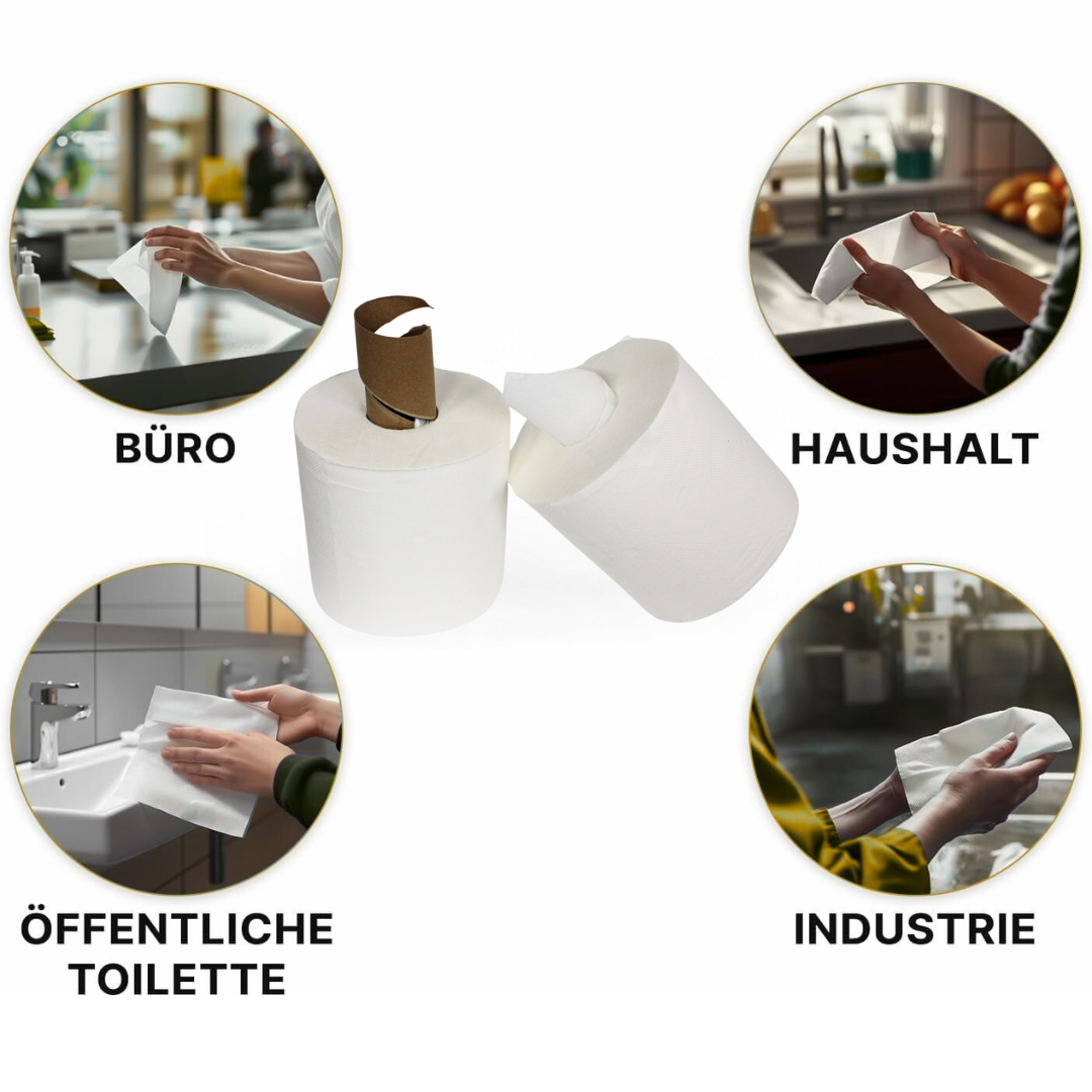 KURTT Putzrolle Midi 2-lagig Zellstoff Weiß 20cm Centerfeed – 6 Rollen | FSC Spender Küche Sanitär