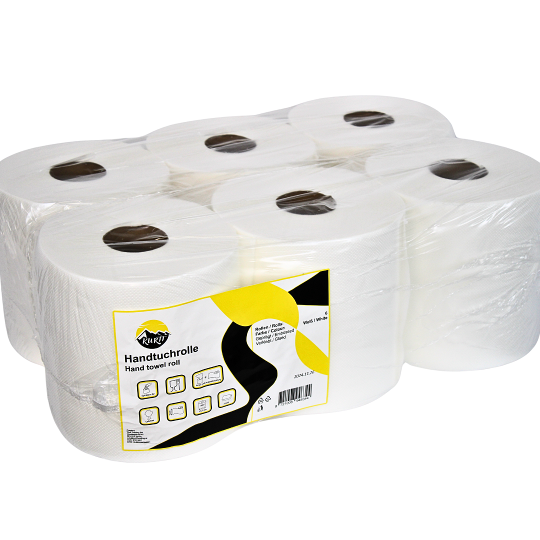 KURTT Putzrolle Midi 2-lagig Zellstoff Weiß 20cm Centerfeed – 6 Rollen | FSC Spender Küche Sanitär