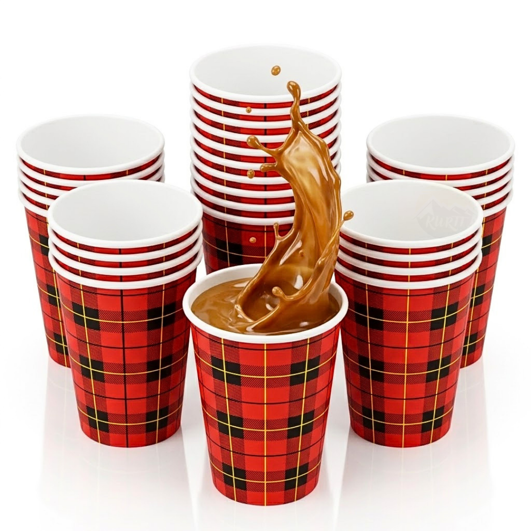 2500x Kaffeebecher Scotty (Schottenkaro) 180 ml – Einweg-Pappbecher – inkl. SUP