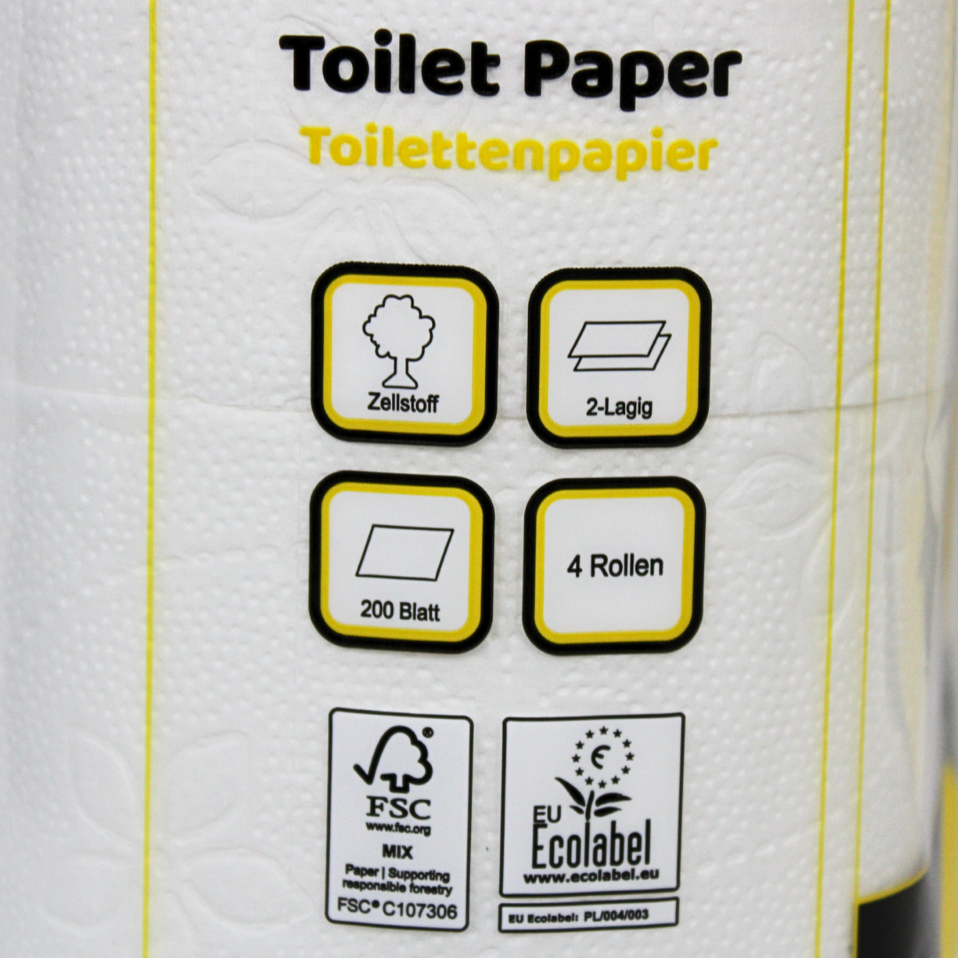 KURTT Toilettenpapier 2-lagig Zellstoff 200 Blatt FSC Ecolabel – 40/80/120/160 Rollen | Hotel Büro Gastro