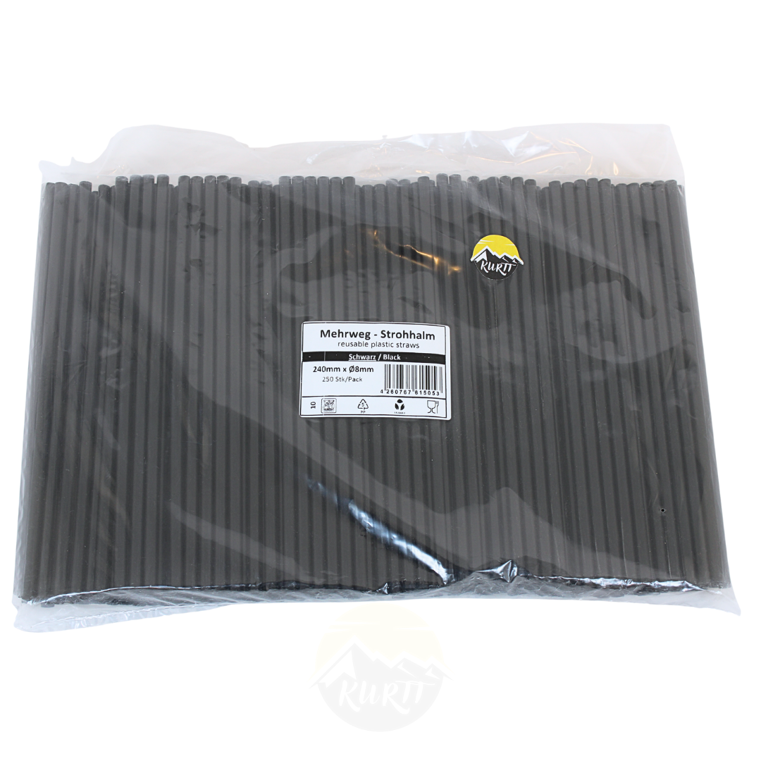 Trinkhalme Gerade Schwarz Wiederverwendbar PP 8x240mm – 250 Stück | Gastronomie Cocktail Professionell