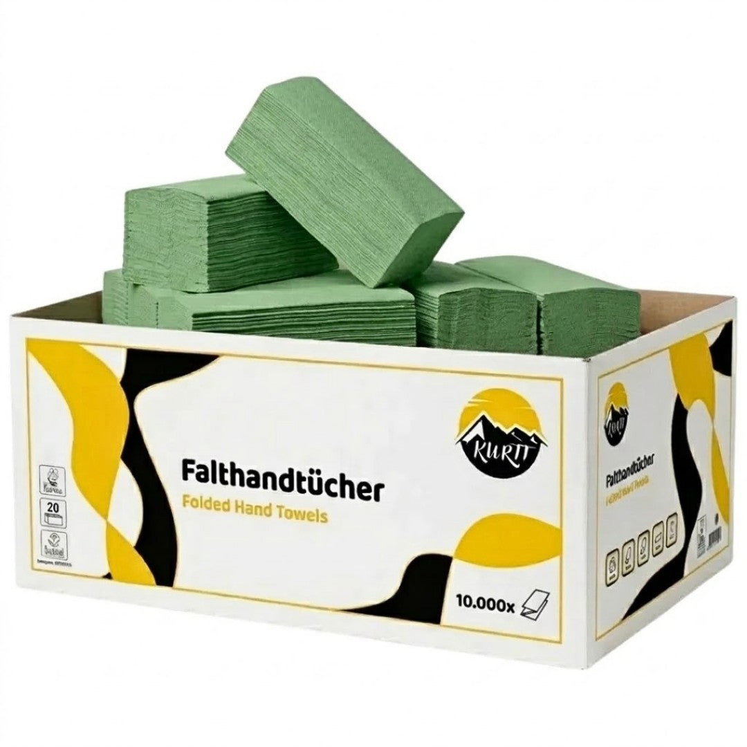 KURTT Papierhandtücher ZZ-Falz 1-lagig Grün – 10.000 Blatt