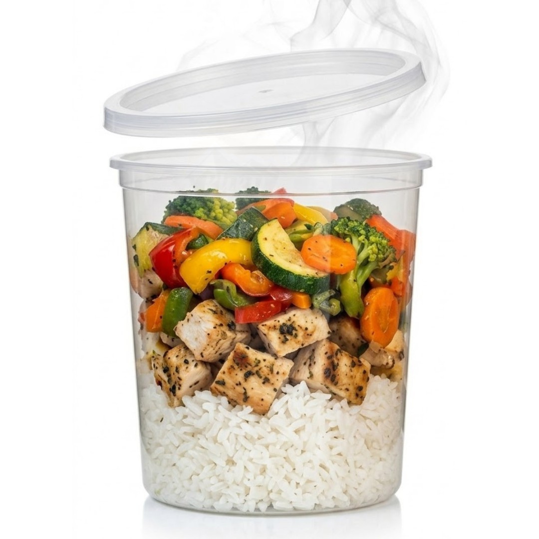 Kunststoffbecher 1000ml mit Transparent Deckel PP Wiederverwendbar – 100 Stück | Mikrowelle Gefrierschrank BPA-frei