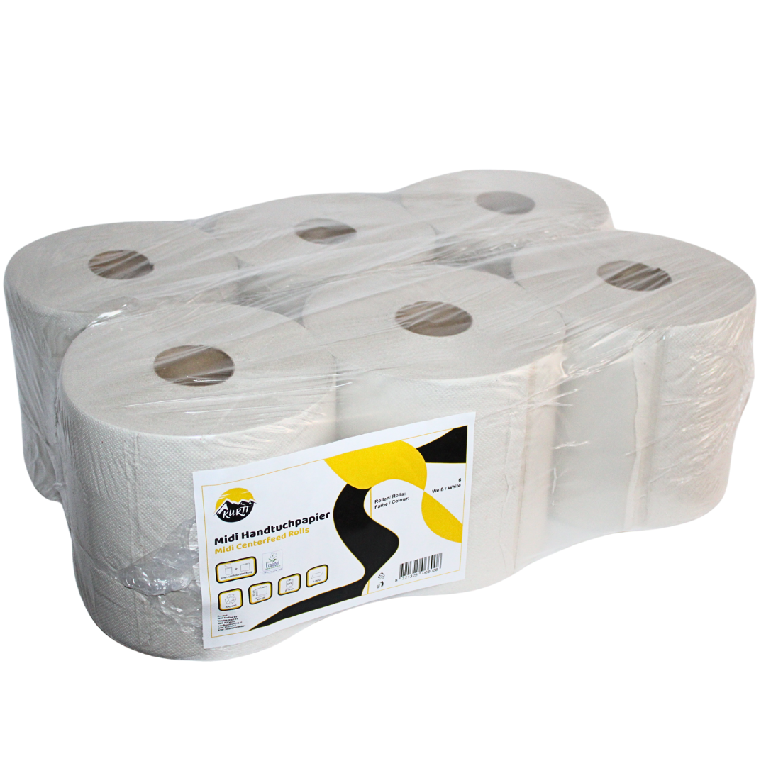 KURTT Handtuchrolle Midi Grau Innenabrollung 1-lagig Recycling 300m – 6 Rollen | Putzpapier Werkstatt Industrie