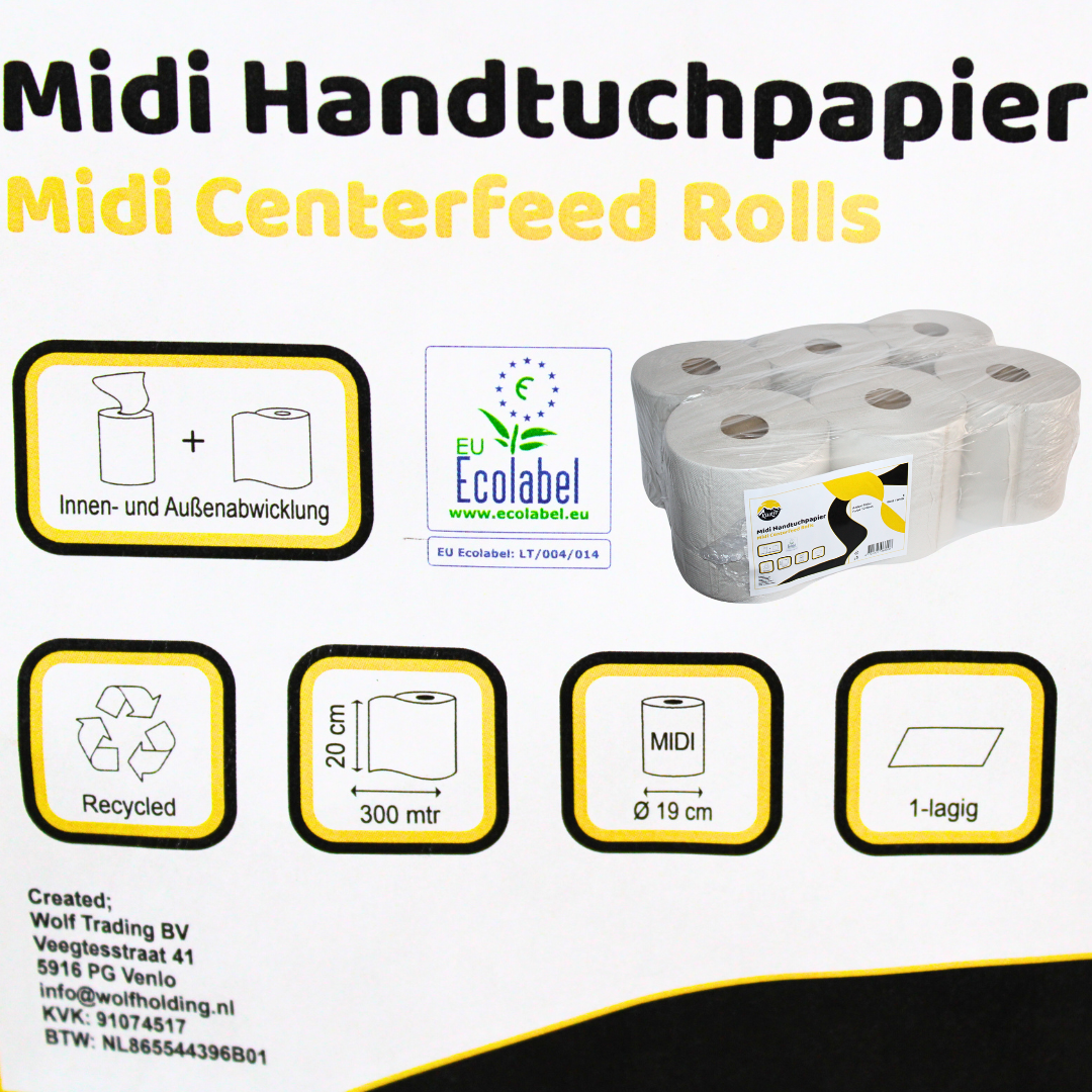 KURTT Handtuchrolle Midi Grau Innenabrollung 1-lagig Recycling 300m – 6 Rollen | Putzpapier Werkstatt Industrie