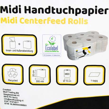 KURTT Handtuchrolle Midi Grau Innenabrollung 1-lagig Recycling 300m – 6 Rollen | Putzpapier Werkstatt Industrie