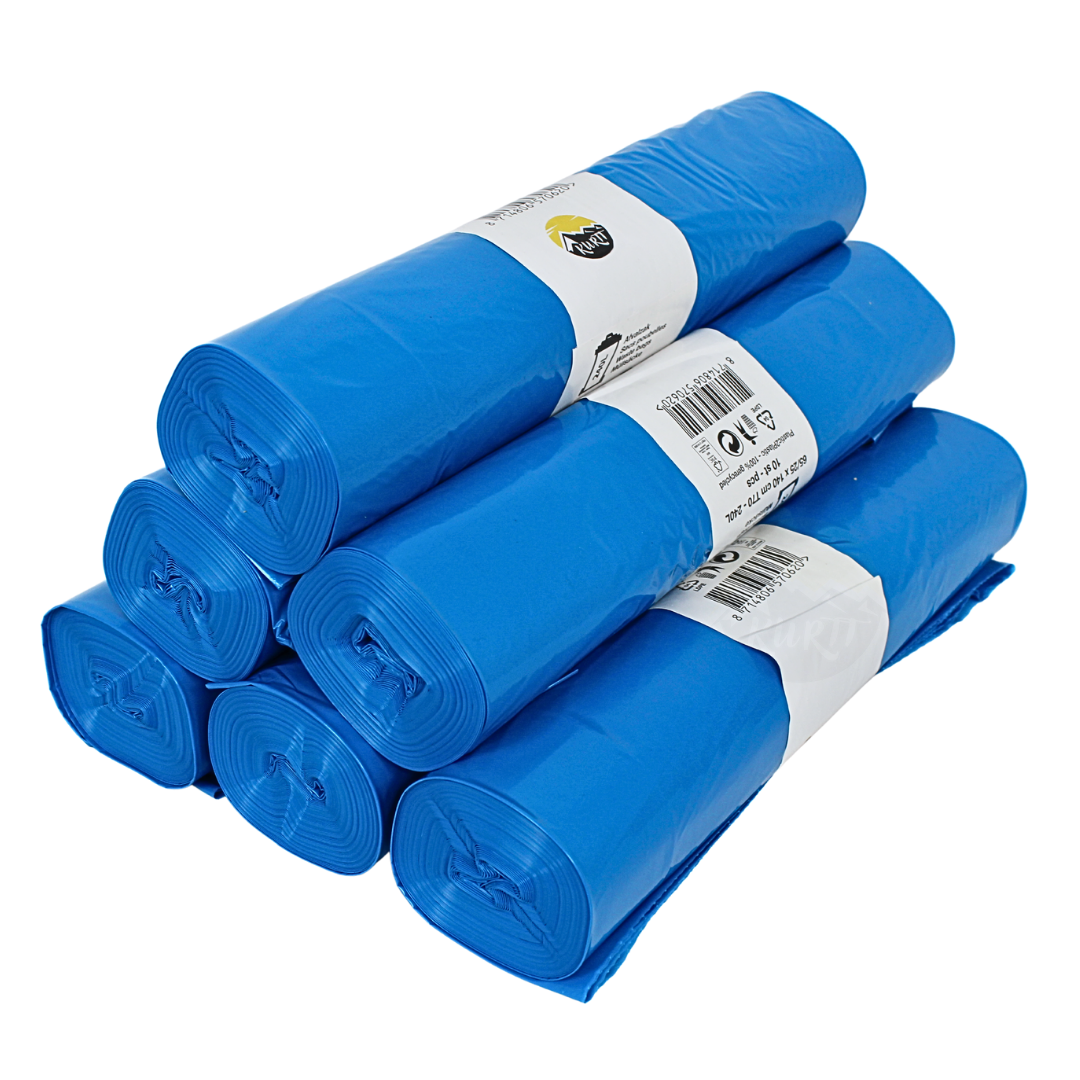 Müllsäcke LDPE 65/25x140cm Abfallsäcke Blau Typ 70 Auf Rolle | 100 Stück