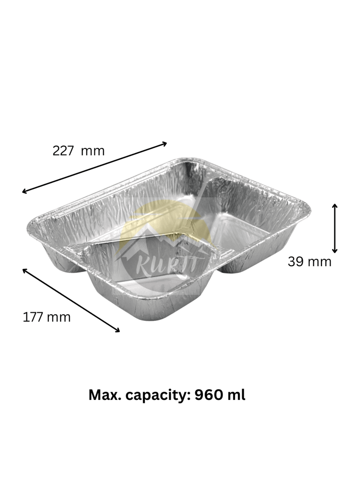 Aluminium Menüschale 3-geteilt mit Deckel 22x17x4cm | 100 Stück | Catering Meal Prep Menüschalen