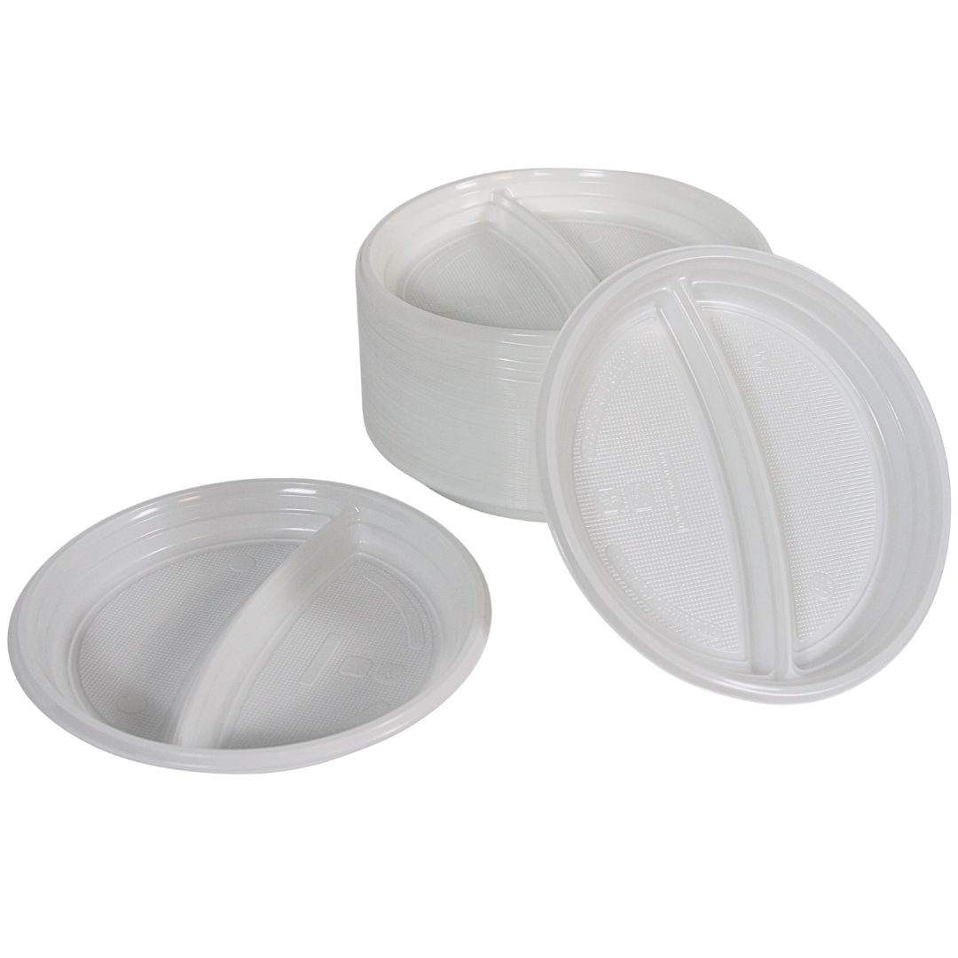Plastikteller Mehrweg PP Weiß 22cm 2-geteilt – Bruchsicher Spülmaschinenfest Catering | 100 Stück