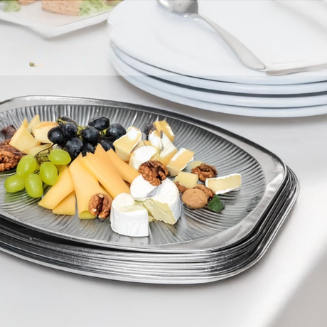 Alu-Servierplatte oval 33 cm – 10 Stück | Einweg Catering-Platte Buffet Partyservice