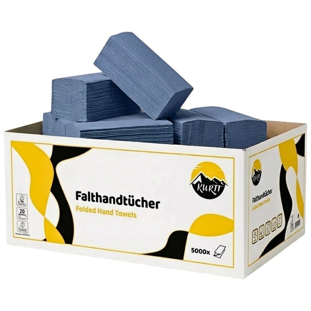 KURTT Papierhandtücher ZZ-Falz 2-lagig Blau – 5.000 Blatt