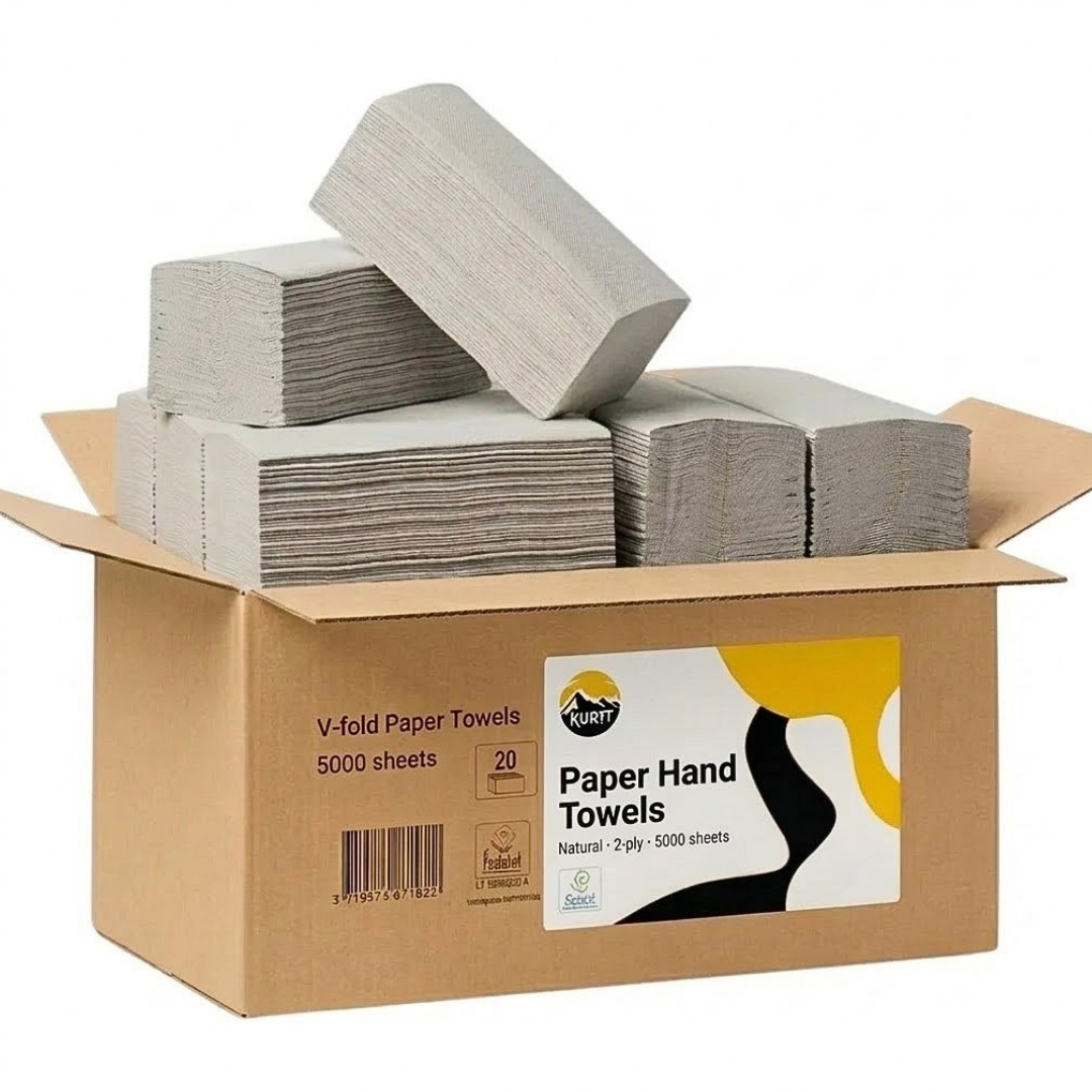 KURTT Papierhandtücher ZZ-Falz 2-lagig Zellstoff Natur – 5000 Blatt | Falthandtücher Handtuchspender Büro Schule
