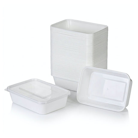 KURTT Meal Prep Behälter Weiß Mit Deckel PP – 50/100 Stück | Mikrowelle Gefrierschrank BPA-frei | 500ml 750ml 1000ml