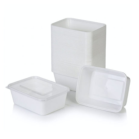KURTT Meal Prep Behälter Weiß Mit Deckel PP – 50/100 Stück | Mikrowelle Gefrierschrank BPA-frei | 500ml 750ml 1000ml