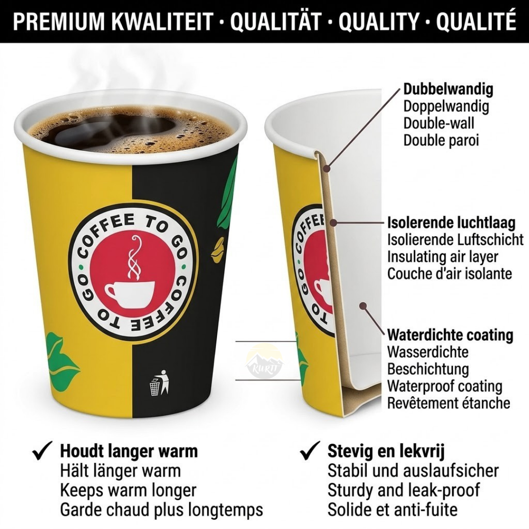 Kaffeebecher Pappe 180ml Design Coffee To Go Gold Schwarz – 1000 Stück | Integriertes Menü Umweltabgabe Inklusive