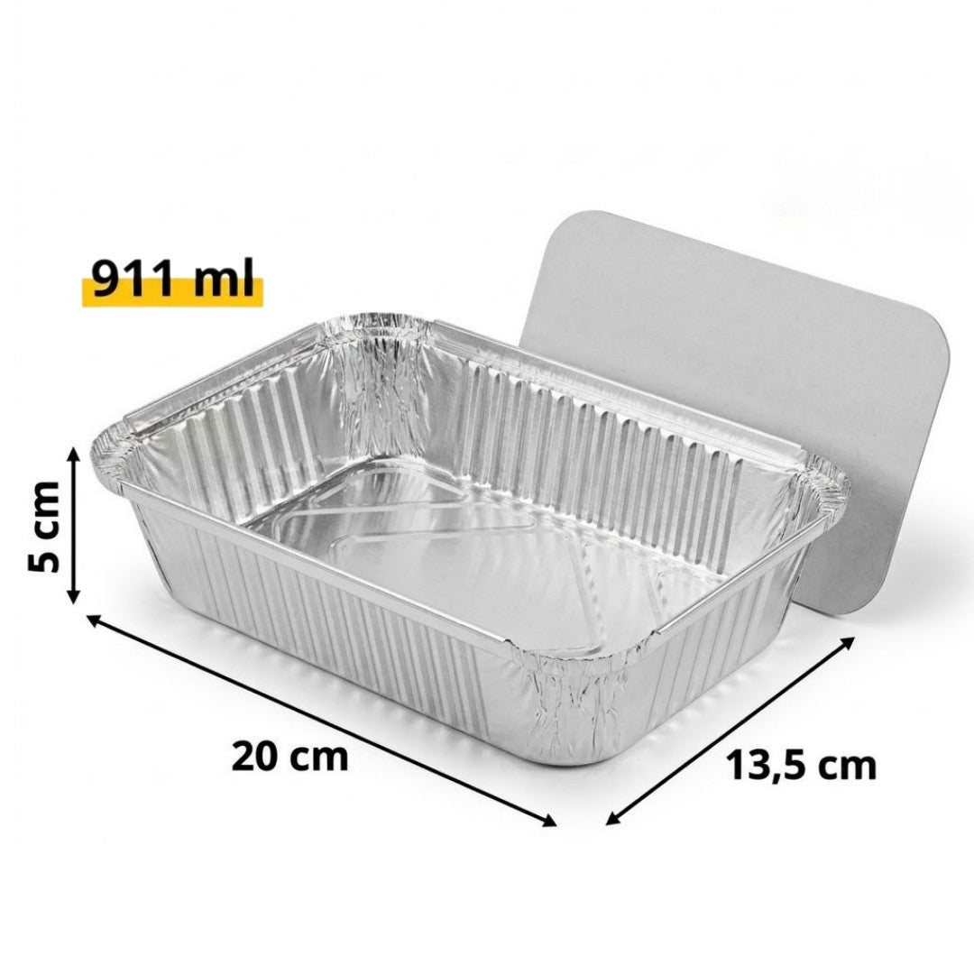 Aluschale 911L mit Deckel 20x13x5cm – 100 Stück | Meal Prep Take-away