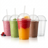  Smoothie Becher Transparent PET 300ml Domdeckel mit Loch – 100 Stück | Eiskaffee Milchshake Einwegbecher Gastronomie