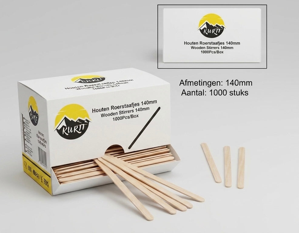 Hölz Rührstäbchen Kurtt – Spender mit 1000 Stück für Kaffee & Tee