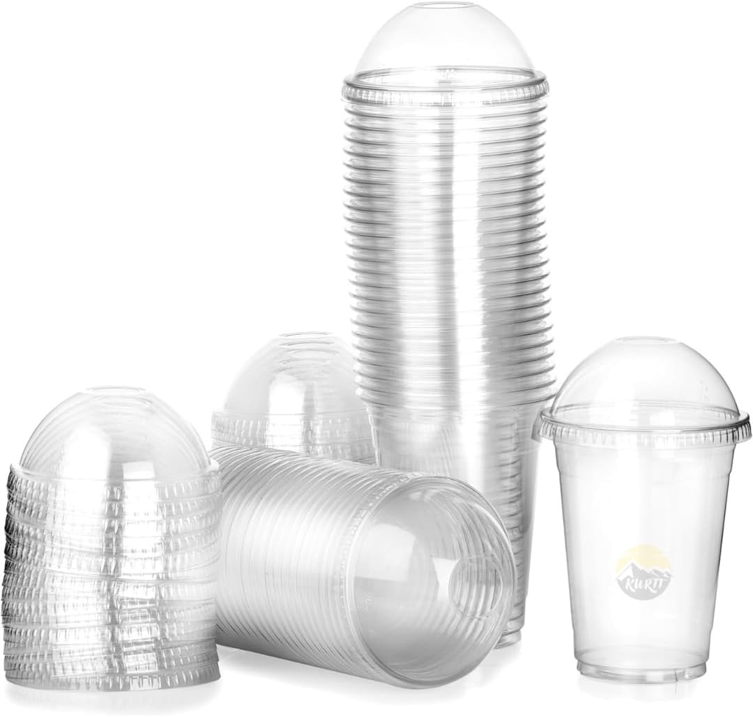100x Smoothiebecher mit Deckel 500ml Transparent Kunststoff