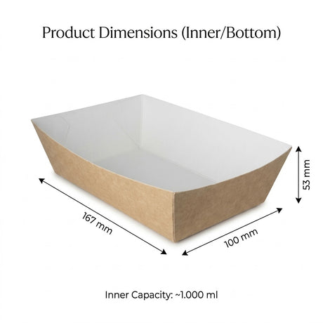 Frietbakjes Extra Groot A50 Karton Kraft/Wit – 167 × 100 × 53 mm