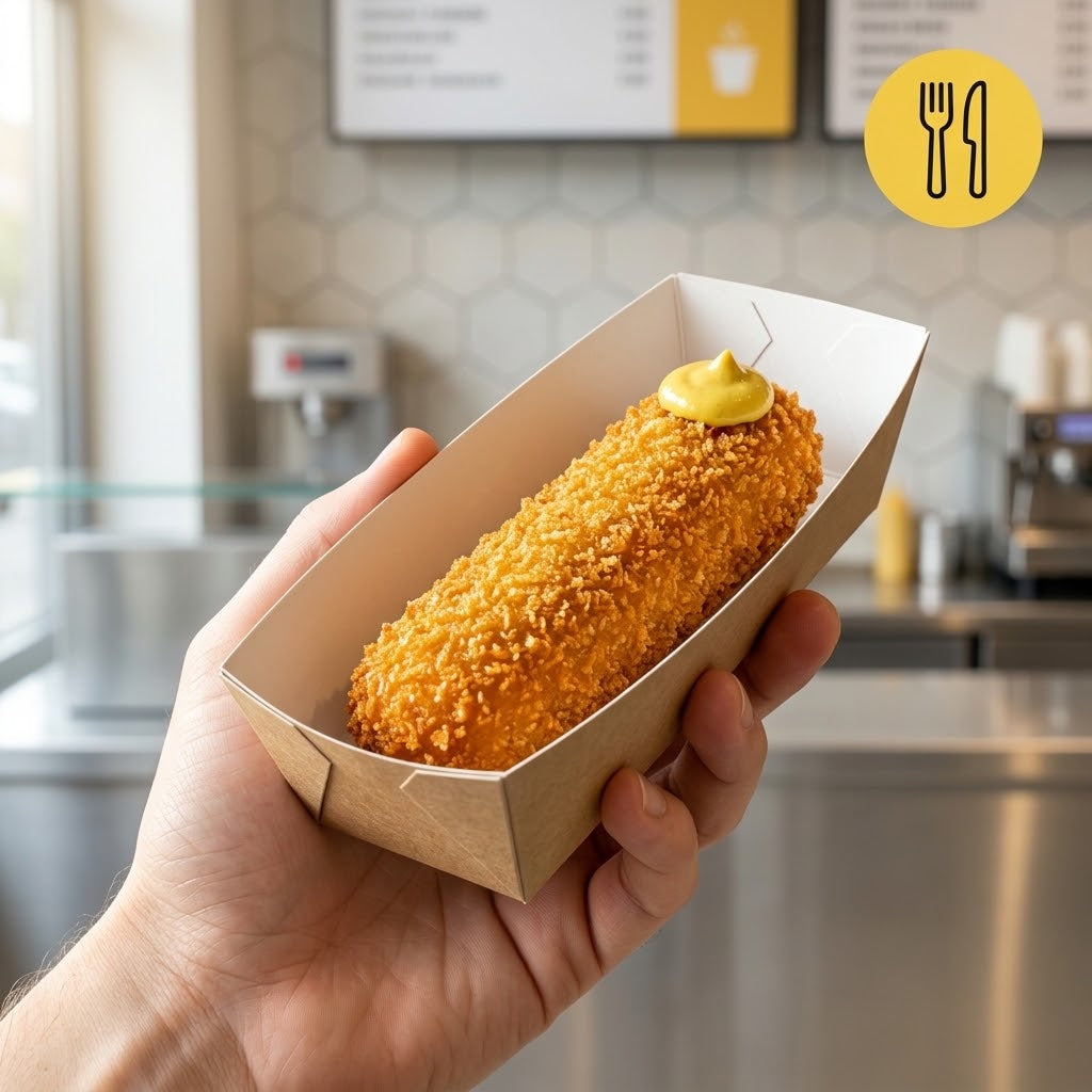 Kroketbakjes, Snackbakje A5 Karton Kraft/Wit – 114 × 39 × 35 mm