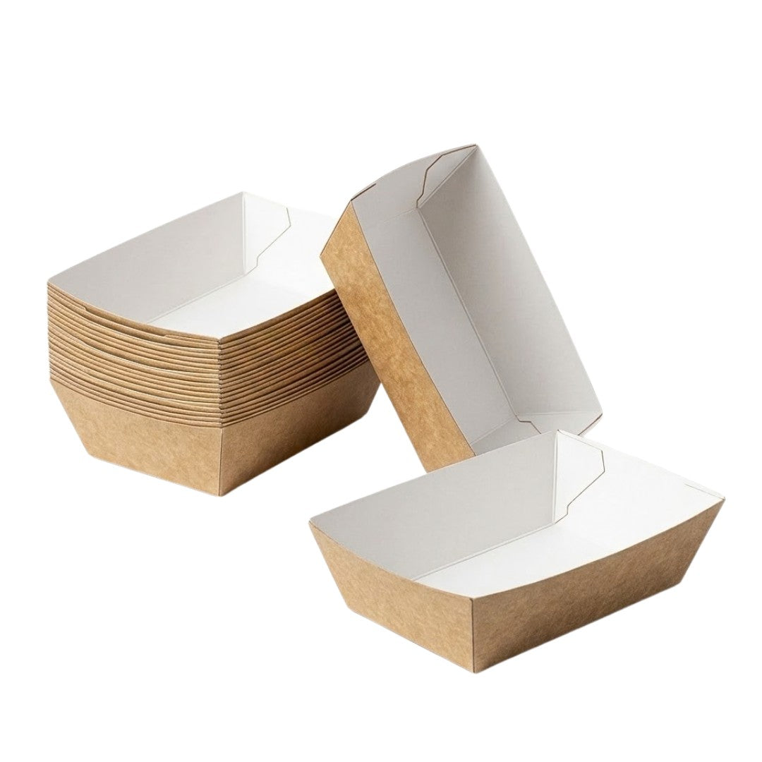 Snackbakjes A7 Karton Kraft/Wit – 94 × 65 × 35 mm | Klein Frietbakje